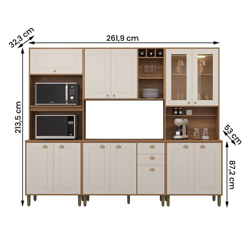 Cozinha Tunísia Completa 263cm com 12 Portas e 2 Gavetas - Loja